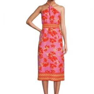 Antonio Melani  Naomi halter dress floral Linen  pink orange. NWT Size 0